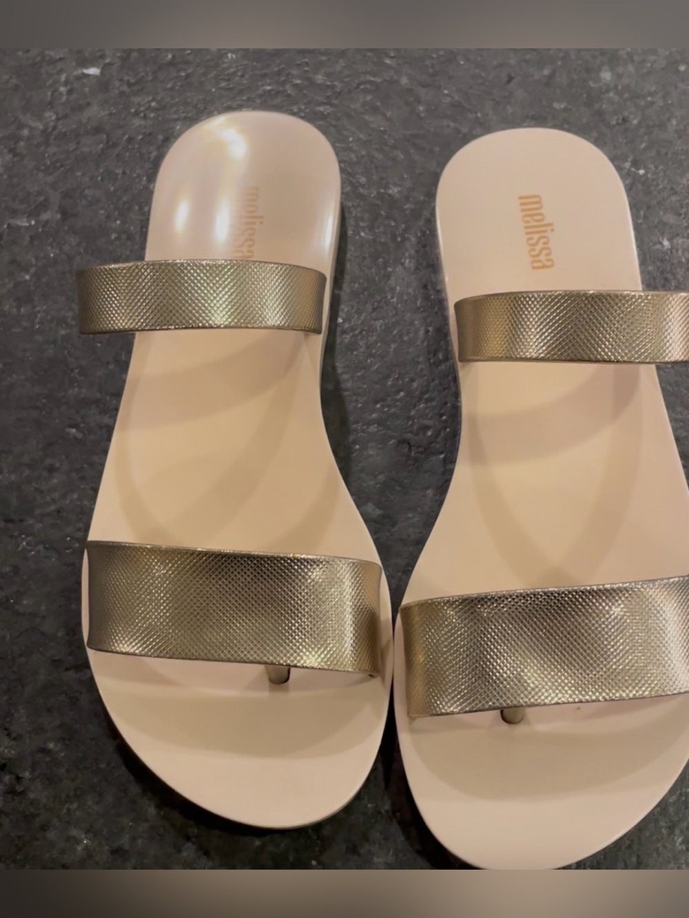 Melissa Metallic Gold Double-Strap Slide Sandals - Picture 2 of 8